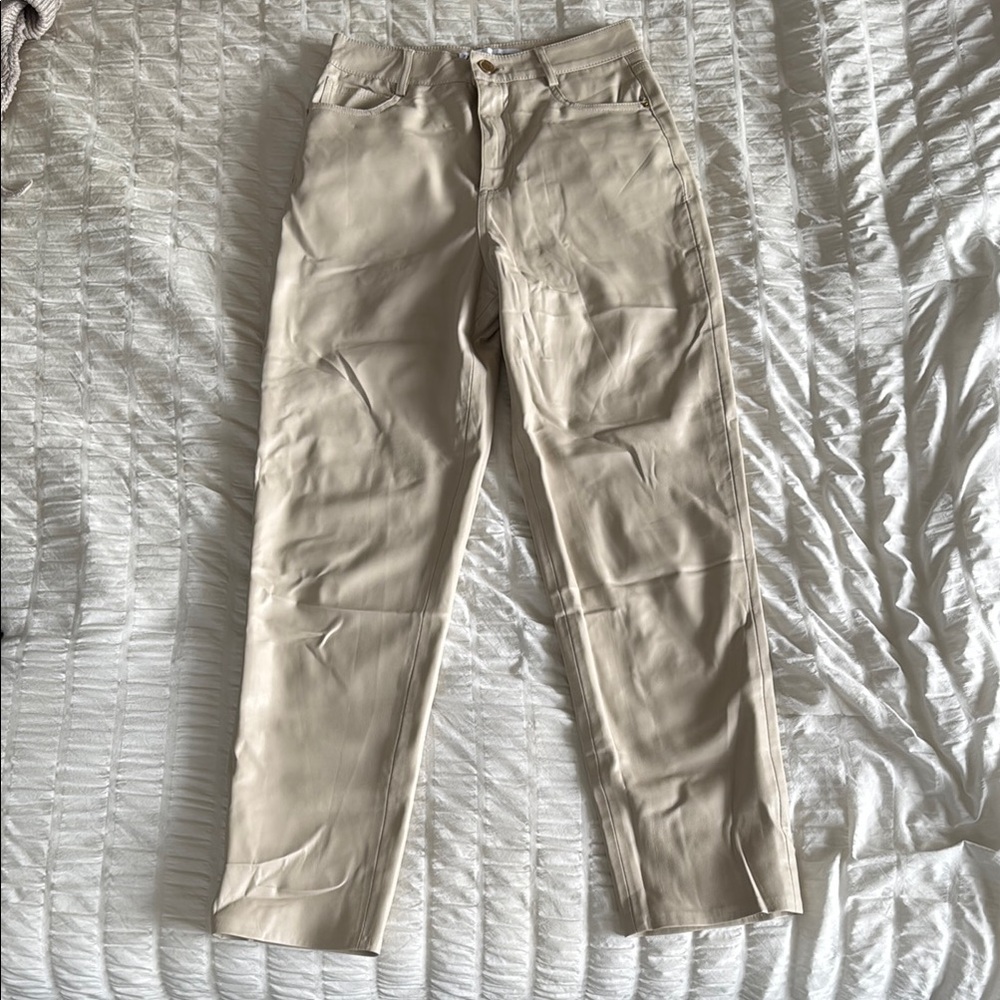 Beige Vegan Leather Pants